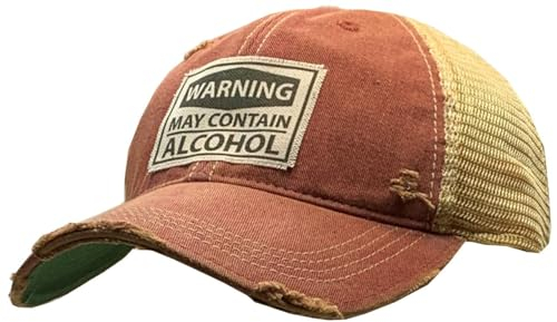 VINTAGE LIFE Achtung! Kann Alkohol Distressed Trucker Cap enthalten Dunkelrot Baumwolle Polyester Indoor Outdoor, Dunkelrot im Used-Look, Einheitsgr��e