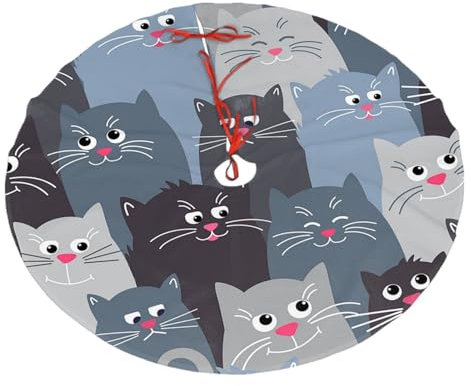 Jupe de sapin de Noël en peluche - 91,4 cm - Motif chats mignons - Gris - Décoration de Noël - Décoration de fête de Noël pour les fêtes