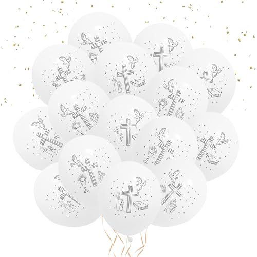 SPERMUOY Weiße Luftballons Kommunion Deko, 60 Stück, Kommunion, Taufe, Weiß, Unisex, Erwachsene