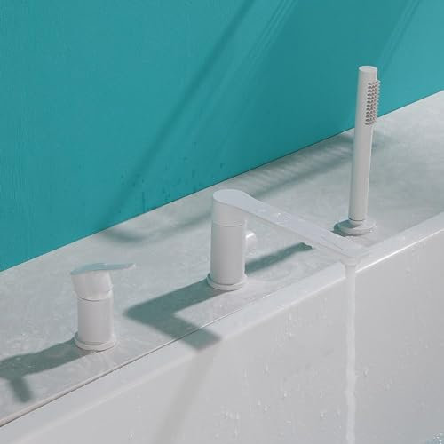 BiaoTeng Mitigeur De Baignoire 3 Trous Monocommande laiton Mitigeur Baignoire Trois Trous Robinet MéLangeur 3 Trous Baignoire, Blanc