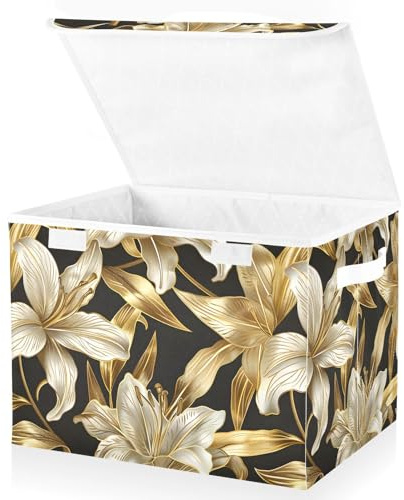 Mnsruu Faltbare Aufbewahrungskörbe mit Deckel, goldenes Blumenmuster, Aufbewahrungsboxen für Kleidung, Körbe zum Organisieren