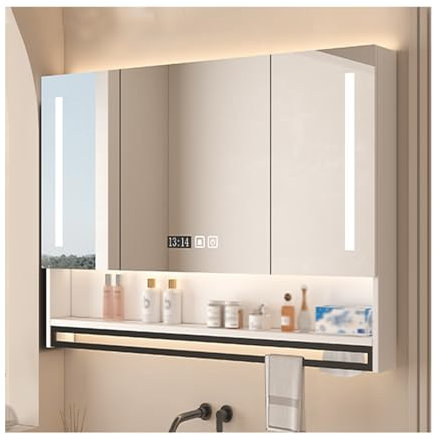ZXCVBNAS Bathroom Wall Mounted Storage，Oversized Bathroom Wall Storage Organizer Over The Vanity, Triple or two Doors Mirror Cabinet，Toilet (No Back Board)，White，Black(White,W120cm*H70cm/W47in*H28in)
