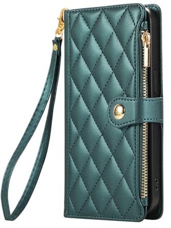 Wuhaizher for iPhone SE 2022 & 2020 Case iPhone 8 / iPhone 7 Phone Case Zip Pocket Shockproof Leather Flip Folio Wallet Case with 4 Card Holder Slots Stand Silicone Bumper Zipper Cover, Green