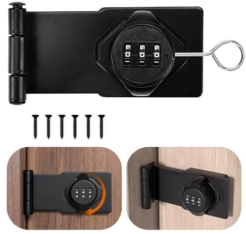 ADERTOS 3.5 Inch Cabinet Password Hasp Locks 90 Degree Security Combination Latch Lock Cabinet Locks Hasp Latch Barn Door Lock Rotary Door Lock Hasp with Screws for Bathroom Outdoor Garden - Black