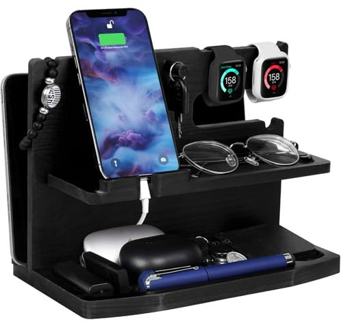 Geschenke für Männer, Holz Telefon Dockingstation, Papa Geschenk Nachttisch Organizer, Männer Geschenk Geburtstag, Jahrestag Geschenke für Ehemann, Männergeschenke Holz Handyhalter & Dockingstation