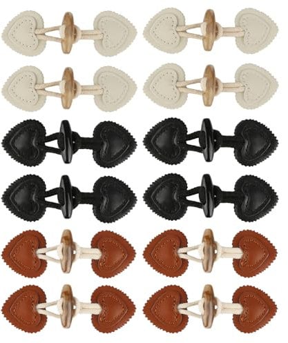 12 Paar Knebelknöpfe, Leder Knebelverschlüsse, Baumwollkordel Lederschnalle Knebelknöpfe Kinder, Taschenverschlüsse, Knöpfe zum Annähen für Pullover, Wollmantel, Dufflecoat, Strickwaren, Jacken