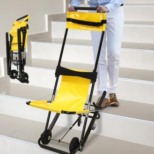 Silla de ruedas plegable para subir escaleras plegable, con reposacabezas ajustable y cinturones de seguridad