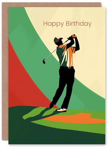 Artery8 Golfing Sport Golfer Golf Swing Pose Bold Design For Him Man Birthday Card