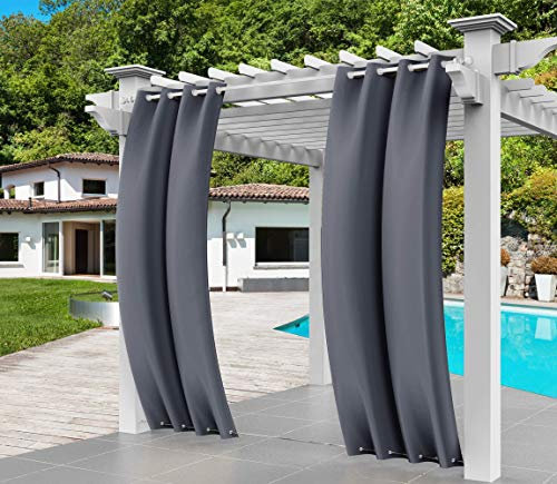 Comlax Outdoor Vorhang Wetterfest, Grau Vorhänge Balkon mit Öse Oben Unten Wasserdicht, Winddicht, Sichtschutz und Sonnenschutz für Veranda/Pavillons/Pergola/Gärten, 1 Stück