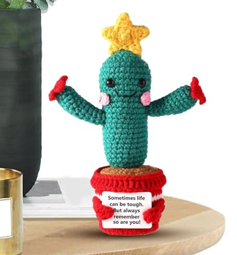 Cactus au Crochet, Cactus au Crochet de Soutien émotionnel | Animer des poupées en Peluche, de en Laine tricotée, Peluche étoile au Crochet avec Message Positif pour dec