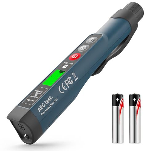 AEGTEST AEG-1223 Detector de Fugas de Gas con Alarma Visual y Sonora, Luz Incorporada, Detector de Gas Natural para Localizar Fugas de Gases Combustibles como Metano, Propano para el Hogar
