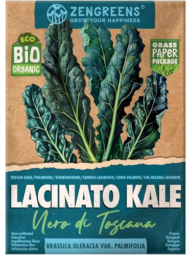 ZenGreens® Semi di cavolo laciniato biologico - Semi di verdure per la coltivazione in giardino, sul balcone o in un'aiuola rialzata - Sementi di ortaggi - Cavolo Nero - Nero di Toscana
