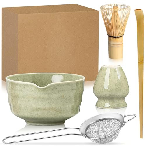 Lighterday Matcha Set,Ceremonial Matcha Kit with Bamboo Matcha Whisk Matcha Bowls Matcha Spoon,Matcha Tea Set for Matcha Whisk and Bowl (Matcha Green)