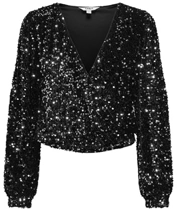 ONLY Damen Onlanika Sequin Ls Fake Wrap Top WVN Cs