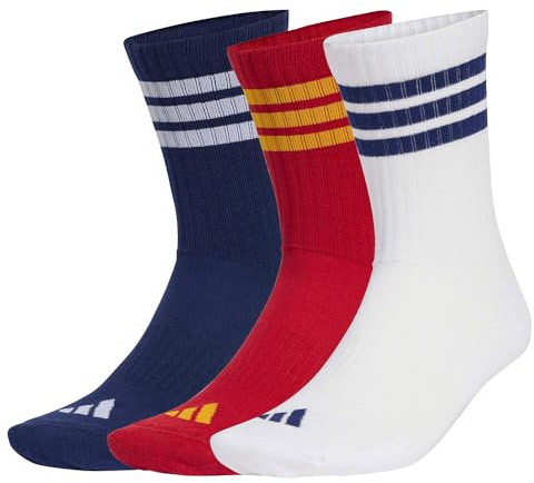 adidas Unisex 3STRIPES CUSHIONED SPORTSWEAR CREW SOCKS 3 PAIR PACK, dark blue/team power red 2/white, 45-48