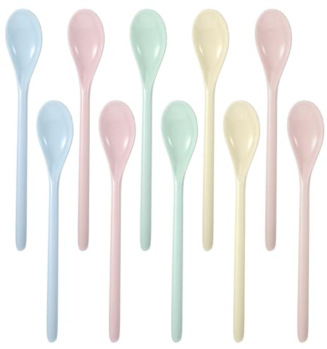 10 Stück Bunte Eierlöffel Kunststoff Wiederverwendbare Plastiklöffel 18.5cm | Anti-Tropf Imitation Porzellan Geschirr lange Löffel für Getränke, Eier, Eis, Joghurt, Desserts, Latte Macchiato Löffel