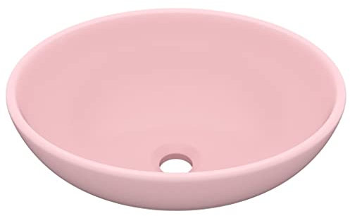 Lavabo à Poser, Lave-Mains Évier de Salle de Bain ovale de luxe Rose mat 40x33 cm Céramique