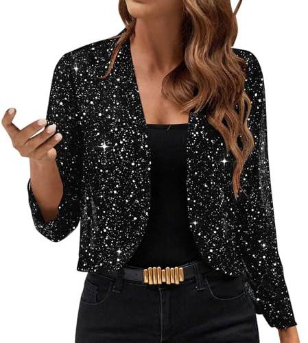 Womens Jackets Long Sleeve Shiny Print Lightweight Ladies Jacket Open Front Light Cardigan Women's Coats Thin Shrug Party Evening Outfit Soft Elegant Kimono Active Outdoor