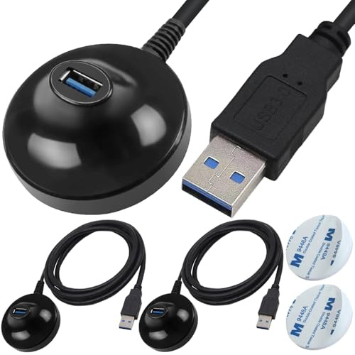 Xiatiaosann USB3.0 Extension Cable with Pedestal, 5Gbps USB-A Male to Female Data Transfer Cable, USB Extenter Cord with Dock Holder for Keyboard, Mouse (2 Pack, 150cm/4.9FT)
