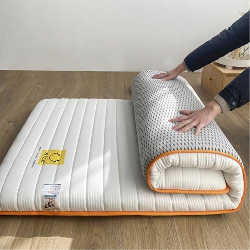 Dicke japanische Futonmatratze, extra weich, Faltbare Isomatte, weich, atmungsaktiv und aufrollbar, für Wohnzimmer, Schlafsaal, Sofa, Camping(White,Single(90x200cm))