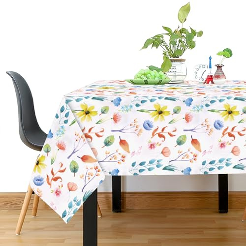 Floral Gartentischdecke Rechteckig Wetterfest Table Cloth, Sommer Blumen Tischtuch, Tischdecke mit Blumenmuster, Tischdecke Blumen, Waschbar, für Küche Balkon Garten Wohnzimmer (140 x 180 cm)