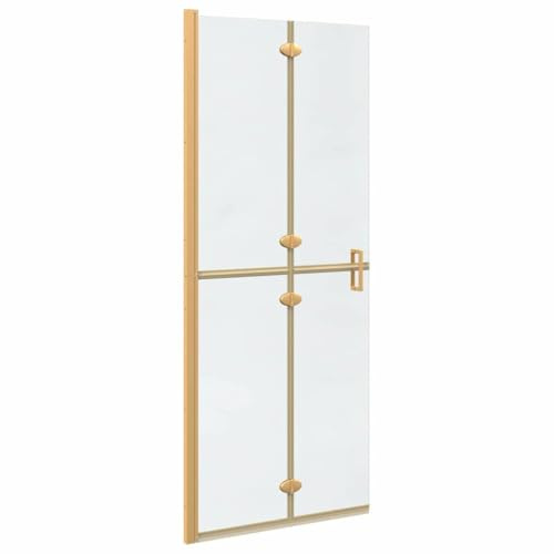 vidaXL Walk-in Shower Wall Folding Gold 80 x 6.5 x 190 cm, Bathroom Design, Modern Rectangular Shower, Tempered Glass Barrier, Durable Aluminium Partition, Contemporary Space