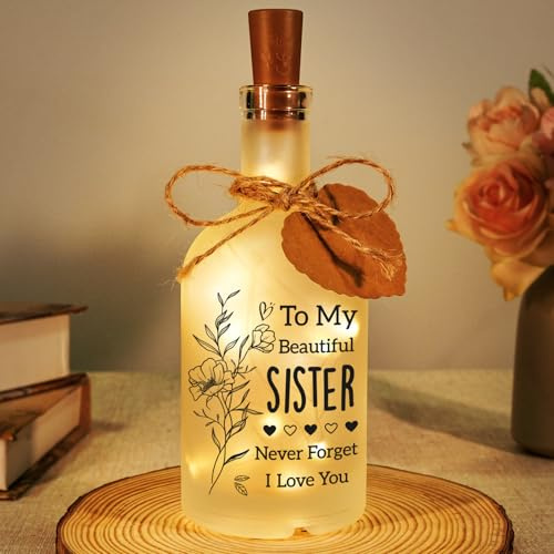 Sayregifty Sister Birthday Gifts, Christmas Gifts for Sister – LED Message Bottle Night Light, Heartfelt Birthday Present for Big Sister, Bestie or Little Sister