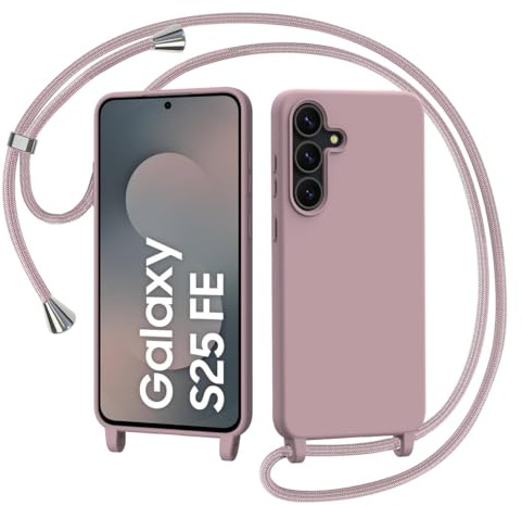 AOMYKE Handyhülle für Samsung Galaxy S25 FE Hülle mit Band, Handykette zum Umhängen Schutzhülle mit Kette Kordel Weich TPU Liquid Silikon Case, Pink