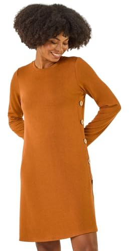 Roman Originals Tunic Dress with Pockets for Women UK Ladies Swing Fit & Flare Skater Slouch Stretchy Casual Smart Winter Jersey Pull On Work Office 3/4 Long Sleeves - Orange - Size 12