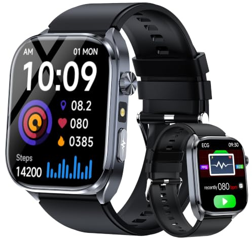 Advanced Health Smartwatch for Women Men with Real-Time Monitoring of Heart Rate, Sleep Quality and Stress Levels, Always-On Display，Bright Flashlight (Black)