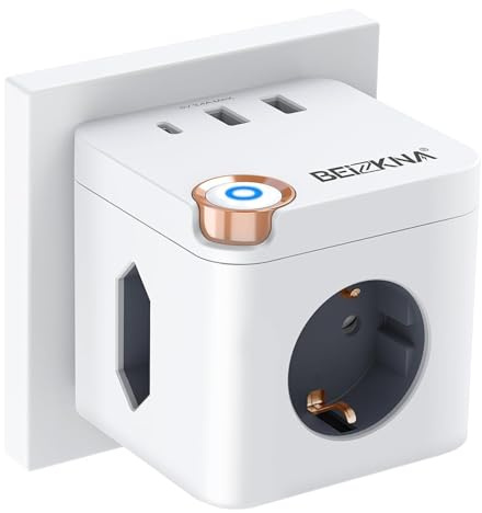 Steckdosenwürfel USB C Mehrfachsteckdose Steckdosenleiste 3-Fach Steckerleiste Überspannungsschutz Steckdose Mehrfachstecker Cube Würfel Steckdosen mit Schalter für Büro Hause, Weiß