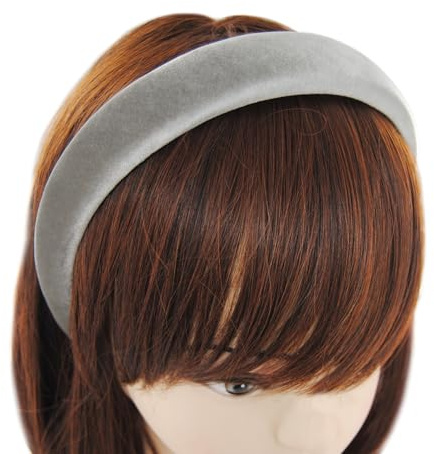 axy Gepolsterter Haarreif aus Samt Damen Breiter Stirnband Haarschmuck Haarreifen Hairband HRK10B (Silbergrau)