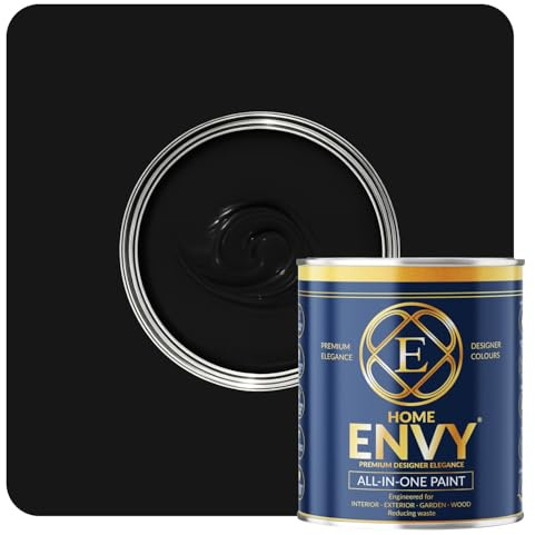 ENVY All-in-One Paint - High Coverage Paint for Interior & Exterior Walls, Wood & Furniture | Multi Surface Paint & Primer | Designer Colours For All Walls - Black Night - 5L - Satin