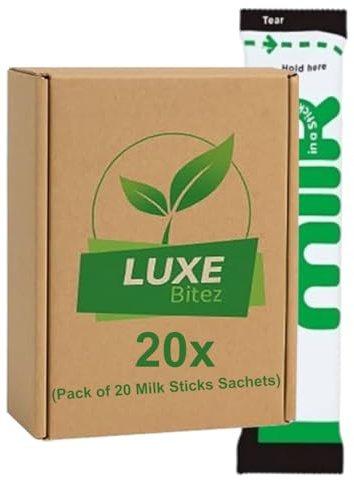 Dairies Semi Skimmed Milk Sticks 10ml, Convenient Single-Serve Packets, Ideal for Hot Drinks,Travel-Friendly Pack 20, Instant Milk Powder for Coffee, Tea & More | Compatible For Lakeland By Luxe Bitez