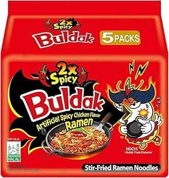 Samyang Buldak 2x Spicy Hot Chicken Flavour Ramen Multipack 140g x 5 Packs | Authentic Korean Instant Noodles | Extra Hot Fire Noodles | Challenge Ramen | Imported Korean Food