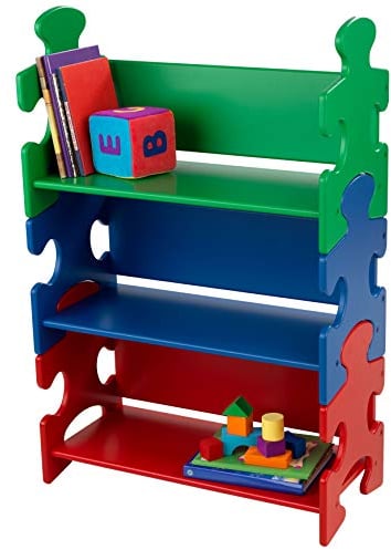 KidKraft Primary Puzzle Wooden Bookcase for Kids, Children's Bedroom Furniture and Display, Kids' Bookshelf and Storage Rack, 14400