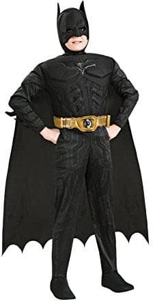 Rubies Offizielles Batman Begins Dark Knight Muscle Chest Kostüm für Kinder - Overall, Umhang, Gürtel und Maske enthalten Halloween