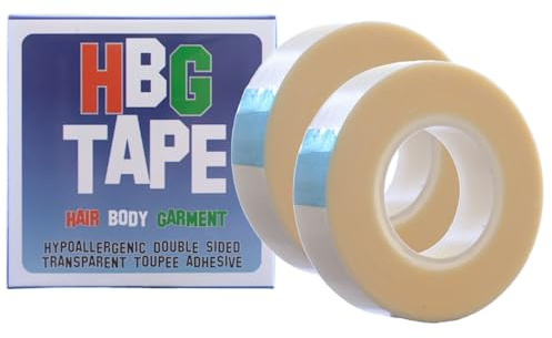 2 x HBG Hypoallergenic Toupee Wig Tape Double Sided Transparent Adhesive Dress Body 5m x 12mm (16ft x 0.5ins approx) Roll Bulk Value Pack