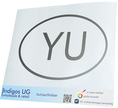 INDIGOS UG Auto Aufkleber Auto - 110x70 mm - Jugoslawien YU - Silber - Selbstklebender Sticker für Auto, Fenster, Bus oder LKW