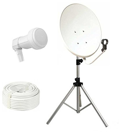 Kit spécial Camping Fixation Parabole 70 cm Acier + LNB Single + 10m Cable + Trépied télescopique terrasse Support Fixation Balcon ou terrasse
