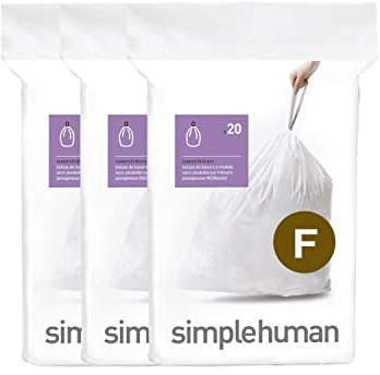 simplehuman CW0256 code F Custom Fit Bin Liner Bulk Pack, White Plastic (3 Pack of 20, Total 60 Liners)