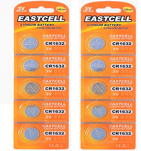 10 x CR1632 3V Lithium Knopfzelle 120 mAh (2 Blistercard a 5 Batterien) EINWEG Markenware EASTCELL
