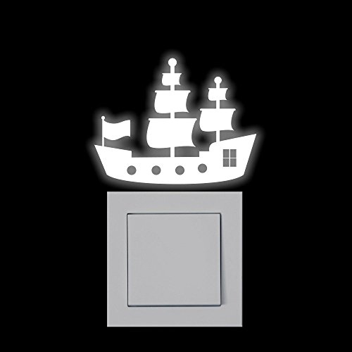 Leuchtendes Wandtattoo für Lichtschalter, sh005- selbstklebend Pirat - Schiff, Piratenschiff, Boot - leuchtet im Dunkeln - Leuchtaufkleber, Leuchtfolie - Wandsticker nachleuchtend