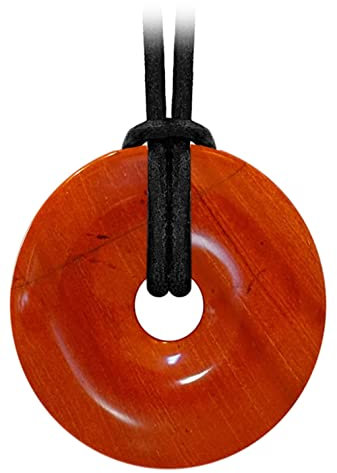 Kaltner Präsente Edelstein Halskette mit Anhänger/Jaspis Rot/Lederband mit Donut Anhänger/Hochwertiger Edelsteinanhänger mit Lederkette/Ø Edelsteindonut 40 mm