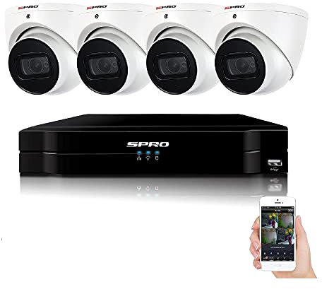 8MP ULTRA HD CCTV SYSTEM SPRO KIT INDOOR OUTDOOR 8CH 8 CHANNEL DVR UHD 4K MEGAPIXELS PTZ SUPPORT WHITE DOME 4X CAMERA 8 MP IP66 2.8MM (6TB SURVEILLANCE HDD)