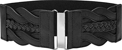 BlackButterfly 3 Zoll Breite Waspie Elastic Vintage Geflochtene Gürtel (Schwarz, L)