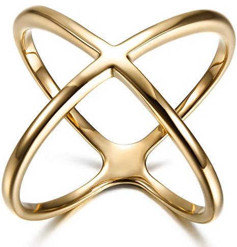 JewelryWe Schmuck Damen-Ring, Edelstahl Kreuz Infinity Unendlichkeit Zeichen Symbol Ring Verlobungsringe Trauringe Eheringe, Gold, Größe 57