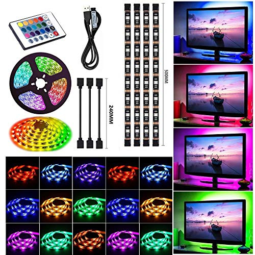Sunboia Striscia LED,TV retroilluminazione,4x50cm RGB 16 colori SMD5050 LED Strip con DC 5V USB+24 Tasti Telecomando+IR Ricevitore+IP65 impermeabile