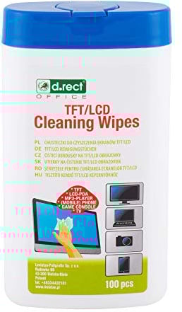 D.RECT Lot de 100 Lingettes Nettoyantes dans un Distributeur - Pour écrans TFT/LCD Ordinateur Portable Tablette, Multi Usages Lingettes de Nettoyage, Enlève la Saleté de Toutes les Surfaces 110276