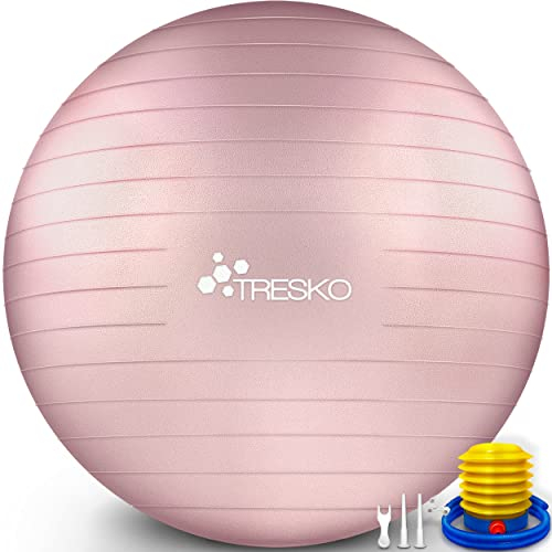 TRESKO Gymnastikball mit GRATIS Übungsposter inkl. Luftpumpe - Yogaball BPA-Frei | Sitzball Büro | Anti-Burst | 300 kg,Rose-Gold,85cm (für Körpergröße über 185cm)